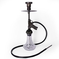 Set Hookah Bentuk Pistol dengan Batang Logam Berukir Desert Eagle, Vas Kaca Kristal, Shisha Narguile untuk Dekorasi Bar Lounge