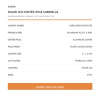 Parasol de marché solaire à LED en gros 3m avec base croisée, mât en aluminium à levage hydraulique pour café, restaurant, terrasse, jardin