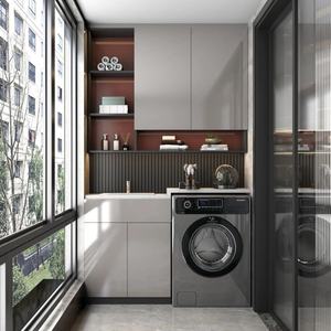 Organisateur de détergent de stockage dissimulable en bois durable armoire de Machine à laver peu encombrante pour la maison appartement hôtel utilitaire - Product Image 2