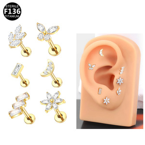 F136 <b>Titanium</b> Ear <b>Studs</b> 1.2x8mm Sterile Cartilage Jewelry For Piercing Unisex - Product Image 4
