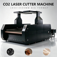 Machine de découpe laser textile CO2 1825 avec caméra CCD, positionnement par vision et alimentation automatique pour la découpe de t-shirts, vêtements de sport et autres textiles.