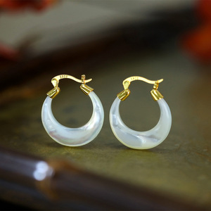 925 in <span class=keywords><strong>argento</strong></span> Sterling bianco naturale <span class=keywords><strong>madreperla</strong></span> conchiglia <span class=keywords><strong>orecchini</strong></span> luna - Product Image 1