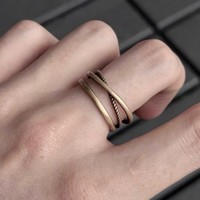 Bague ouverte torsadée en cuivre électroplaqué vieilli, style vintage et rétro, personnalisable, empilable, pour l'index, tendance Instagram
