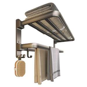 Toallero de 2 niveles de aluminio espacial, organizador de pared, estante de almacenamiento para baño - Product Image 5