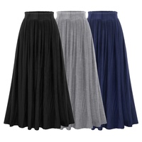 A-Line Long Skirt, Mid-Waist, Regular Pleated, Versatile
