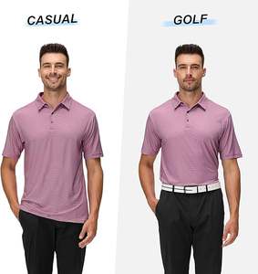 Polo de Golf a rayas de manga corta para hombre, que absorbe la humedad, ajuste de rendimiento, decoración de botones, Material de tela - Product Image 2