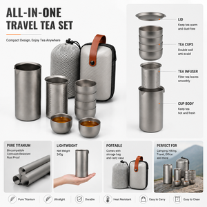 Ensemble de thé de voyage en titane de 350 ml avec infuseur, tasses empilables, kit de thé portable pour le camping, la randonnée en plein air et la préparation du café - Product Image 2