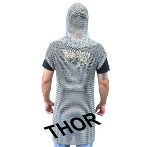 Camisa Larga de Cota de Malla Medieval con Capucha de Aluminio, Logotipo Personalizado Impreso, Modelo de Acero, Artesanía, Armadura Funcional, Disfraz - Product Image 2