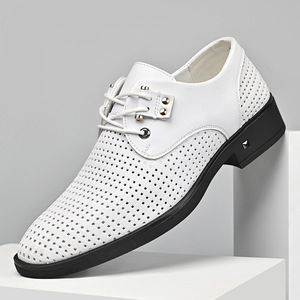 Men's White Perforated Leather <b>Clogs</b> Lace-Up Breathable Summer Formal Shoes Adult Size 40-46 - Product Image 1