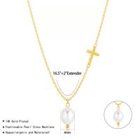 Collier pendentif croix latérale en or plaqué 14 carats avec perle d'eau douce Ouyin Jewelry, hypoallergénique, résistant à l'eau, cadeaux en gros