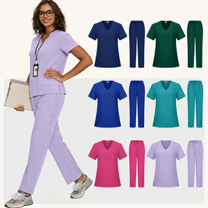 V-Neck Scrub Suit Women Split Set Moisture Wicking Hospital Uniforms - Product Image 1