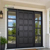 Porte d'entrée en bois massif personnalisée avec panneaux latéraux pour maison, 12 panneaux de verre, chêne, acajou, bois massif, portes extérieures doubles
