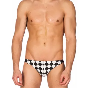 Black White Plaid Printing Swim Briefs Fasion Design Men's Swim Trunks Eco Friendly Nylon Swimwear