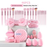Ensemble de pinceaux de beauté en nylon de 46 pièces, best-seller, avec manche en bois, pour le lavage du visage, le maquillage, le rasage