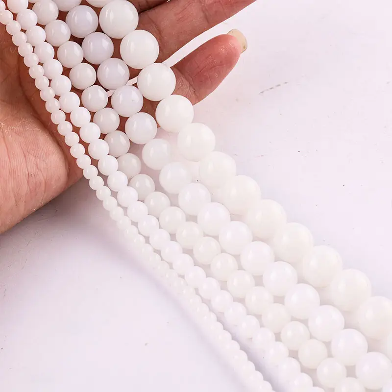 4-12mm Hochwertige runde perforierte Imitation Weiße Jade Perlen Halskette Schmuck Zubehör Lose Perlen Diy Pearl Großhandel