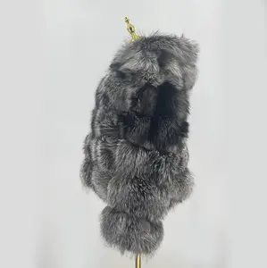 Jaket Bulu Rubah Perak Asli Pria Musim Dingin QIUCHEN-QC8143 dengan Tudung Bulu Hoodie Tebal Mewah Ukuran Mantel Plus