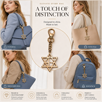 Porte-clés étoile de David en or poli avec monogramme J entrelacé, chaîne torsadée, fermoir mousqueton, porte-clés personnalisé