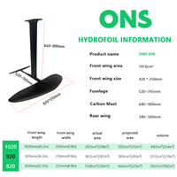Aile en carbone ONS 920 pour hydrofoil, design équilibré pour un levage optimal, durable, haute résistance, unisexe, pour surf et freeride.