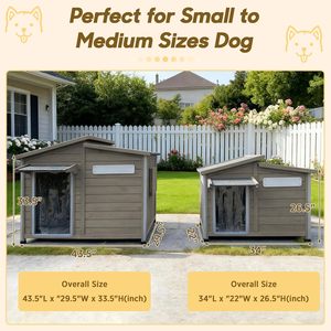 Outdoor Wooden Dog House for <b>Small</b> & Medium Dogs, Weatherproof Kennel with Openable Roof Window Chew-Resistant Frame - Product Image 6