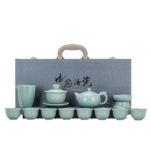 Juego de té retro de cerámica de 13 piezas, estilo Ru Kiln y Ge Kiln, en caja de regalo, para té Kung Fu, uso doméstico. - Product Image 4