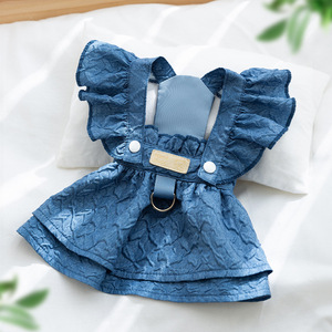 Venta al por mayor Primavera Verano perro Denim Bowtie diseñador estilo clásico vestido de mezclilla pies de gato falda Halter ropa para mascotas para perros gatos - Product Image 5