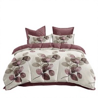 Parure de lit 3 pièces en polyester 100% motif floral aquarelle botanique feuille mauve, stock Pologne, pour dropshipping UE, hôtel et maison