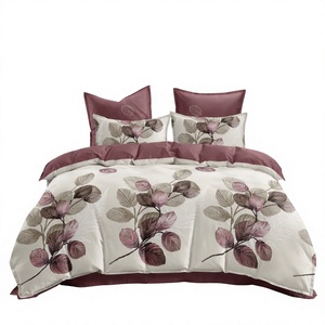Juego de Ropa de Cama de Poliéster 100% con Diseño Floral Botánico en Acuarela, Color Malva, con Funda Nórdica, para Envío Directo en la UE, 3 Piezas, para Hotel y Hogar, Disponible en Polonia - Product Image 1