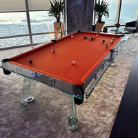 Table de billard de luxe moderne personnalisable de 9 pieds avec plateau en verre trempé et base en ardoise, table de snooker domestique en acier inoxydable