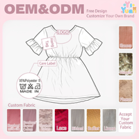 Robe évasée personnalisable pour filles à manches volantées et taille froncée, avec motifs et couleurs sur mesure, support de marque privée pour tenues quotidiennes