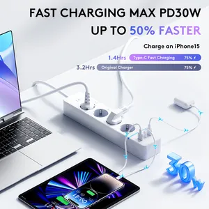 Thông minh Wifi Power Strip 4way sạc nhanh EU ổ cắm 2way USB Typ C Surge Protector thông minh cắm Outlet Extender màu đen