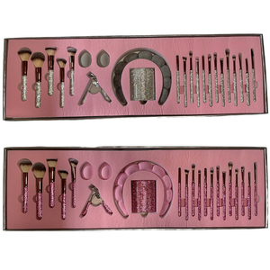 23 Pcs Màu Hồng Rhinestone Quyến Rũ Tổng Hợp Tóc Fan Flat Smudge Trang Điểm Bàn Chải Thiết Lập Với Ngọc Trai Long Lanh Stick Mặt Ứng Dụng - Product Image 2