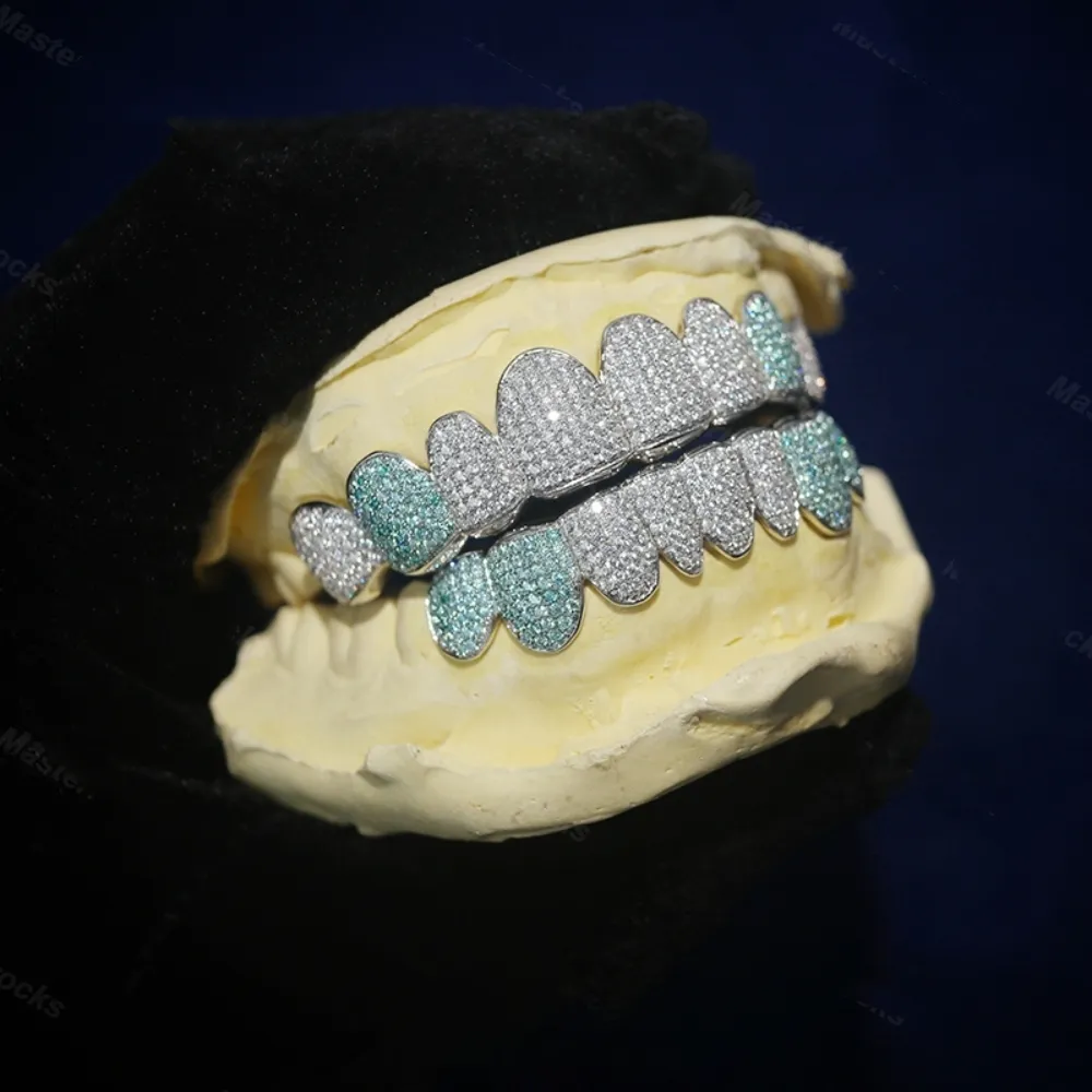 Buss Down Hiphop Jewelry 925 Sterling Silver Custom Diamond Grillz For Teeth Iced Out VVS Blue Moissanite Grillz