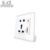 Prise murale universelle Smartdust haut de gamme en verre, 2 et 3 broches, avec chargeur USB Type C