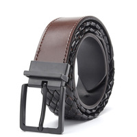 Ceinture personnalisée de luxe en cuir de vache véritable avec boucle ardillon en alliage tressé, motif écossais double couche, recyclée, pour hommes et femmes