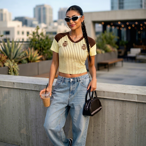 ONETEN APPARELS <b>Women</b> Y2K Ribbing Eco-friendly 100% Cotton <b>Tank</b> <b>Tops</b> V Neck Spaghetti Straps Logo Front Tee Brown Shoulder - Product Image 1