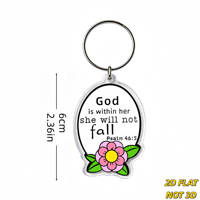 Porte-clés « Dieu est en elle, elle ne tombera pas » - Verset biblique Psaume 46:5 avec fleur rose, breloque ovale en acrylique pour clés ou sac