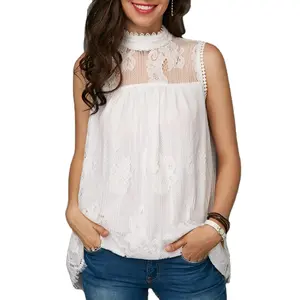 Thời Trang Quần Áo Bán Buôn Mùa Hè Màu Trắng Áo Không Tay Tank Lace Top Cho Phụ Nữ