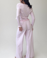Ensemble de pyjama et robe de détente pour femme en modal de bambou, longueur genou, avec volants en satin et col en V, doux et respirant, personnalisable avec logo, vente en gros