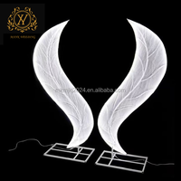 Décoration de scène en forme de feuille en métal doré, grand format, style luxe léger, avec éclairage d'ambiance, pour mariages, hôtels et événements