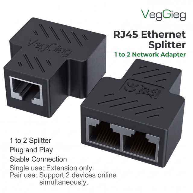 Veggieg LAN Ethernet Adapter Mount RJ45 Cable Connector 8P8C Extender Plug 1 to 2 Female Network Splitter RJ45 Coupler