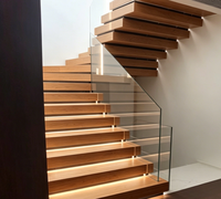 Escalier flottant sur mesure en bois massif, escalier superposé pour villa, loft, duplex, moderne, luxueux, avec garde-corps en verre, marches en pierre