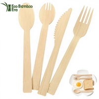 Ensemble de couverts en bambou 100% naturel écologique avec fourchette, cuillère et couteau, adapté aux restaurants, pique-niques et repas éco-responsables