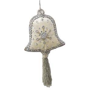 Luxury Handcrafted Velvet Bell Christmas Ornament with Zari Embroidery Beaded Tassel X-Mas <b>Tree</b> Hanging Decoration Item - Product Image 6