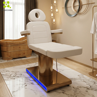 Ensemble de fauteuils de massage et de beauté haut de gamme personnalisés avec base en acier inoxydable doré, éclairage LED, revêtement en PU, réglage sur 3 niveaux