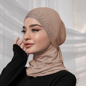 Rhinestone Embellished <b>Tie</b> <b>Back</b> Hijab Cap Crystal Linen Simple Headscarf Hat Ethnic Style Headwear Instant Hijab Caps - Product Image 4