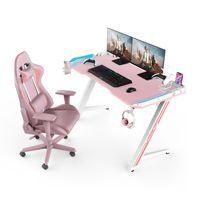 Mesa y Silla Ergonómicas para Juegos de PC, Escritorio Extensible en Forma de Z con Superficie de Fibra de Carbono, Color Rosa