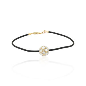 Pulsera de cuero con dijes de oro amarillo de 14 quilates y incrustaciones de nácar, estilo étnico para mujeres y unisex - Product Image 1