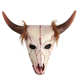 Keçi kafası kafatası maskesi boynuzları mağara şeytan iskelet kan keçi enayi Cannibal maske lateks yetişkin cadılar bayramı kostüm