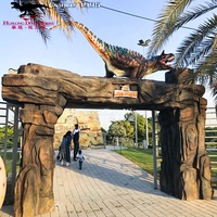 Portail d'entrée dinosaure pour parc à thème, panneau de bienvenue, sculpture de dinosaure