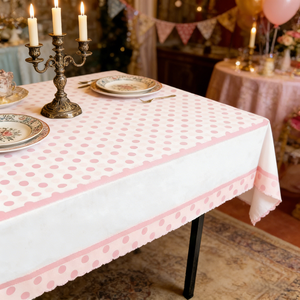 Nappe jetable à pois roses et blancs 621016 - Housse de table rectangulaire pour fête d'anniversaire d'enfants, baby shower, tea party - Product Image 1